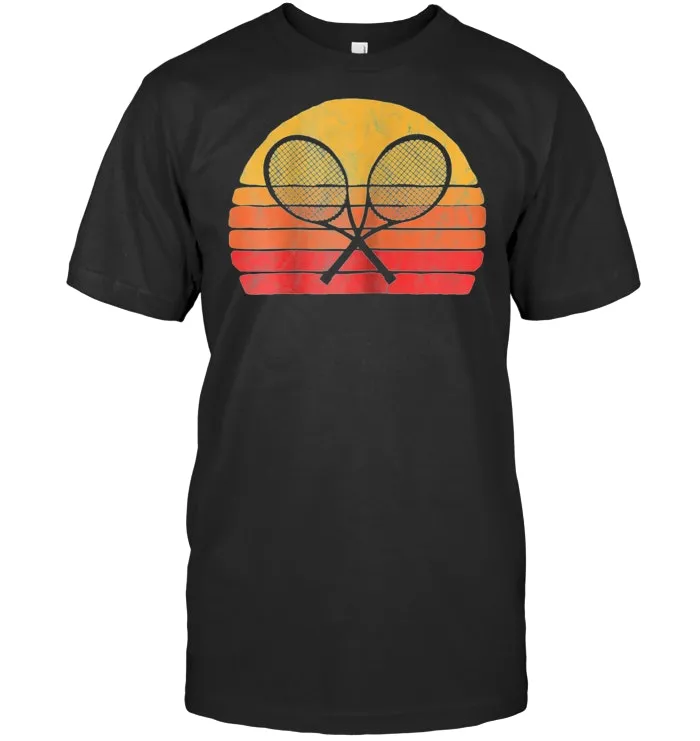 Crossed Tennis Racquet   Retro 80s Sun Vintage T Shirt