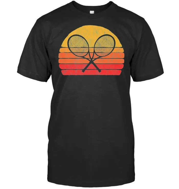 Crossed Tennis Racquet   Retro 80s Sun Vintage T Shirt