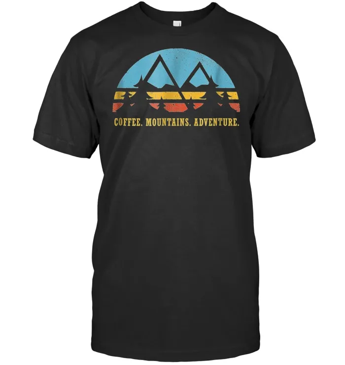 Retro Sunset Hiking Shirt Coffee Mountains Adventure Gift