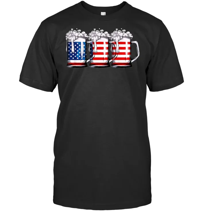 Beer American Flag T shirt 4th of July Men Women Merica USA