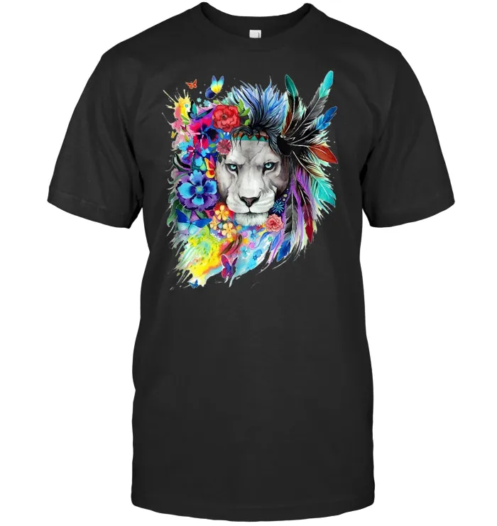 Beautiful Lion Face Bohemian Colors Art Style T Shirt
