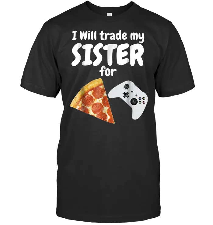 Gamer T Shirt Pizza Sister Boys Video Game Funny Brother Tee