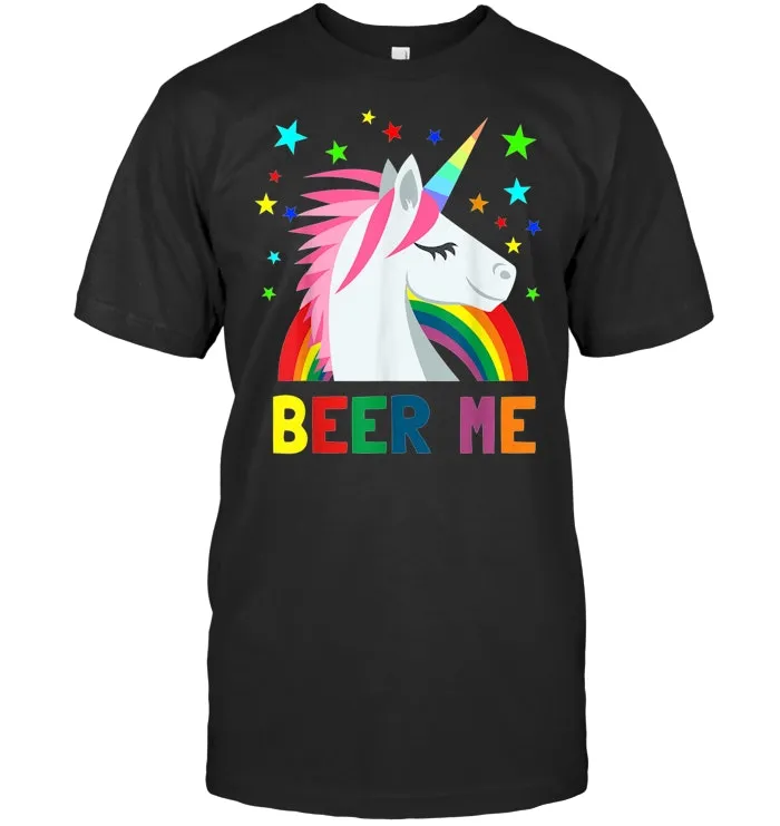 Funny Beer Me T shirt Unicorn Rainbow Plus Stars Party Shirt
