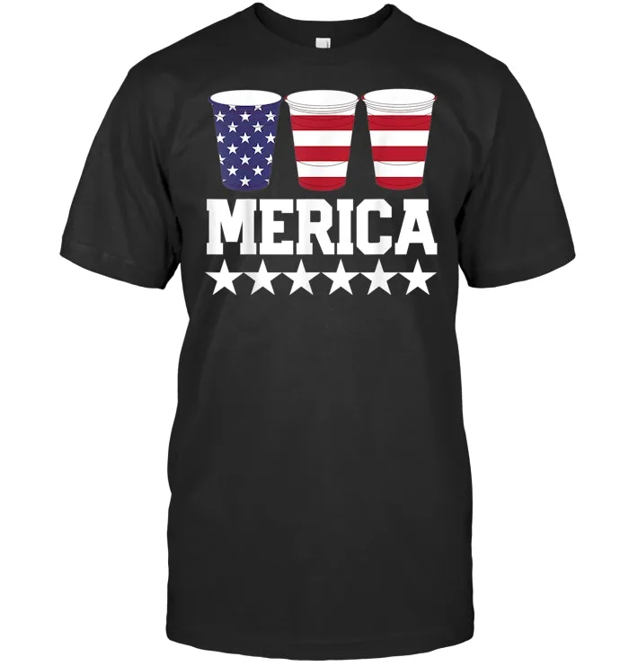 MERICA American Flag July 4th TShirt Beer Pong Drinking Cup