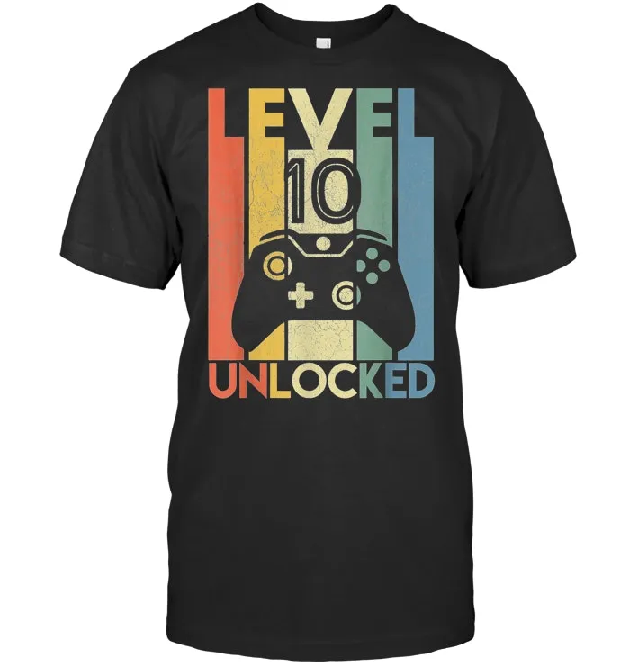 Level 10 Unlocked Shirt Funny Video Gamer 10th Birthday Gift