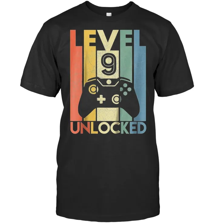 Kids Level 9 Unlocked Shirt Funny Video Gamer 9th Birthday Gift