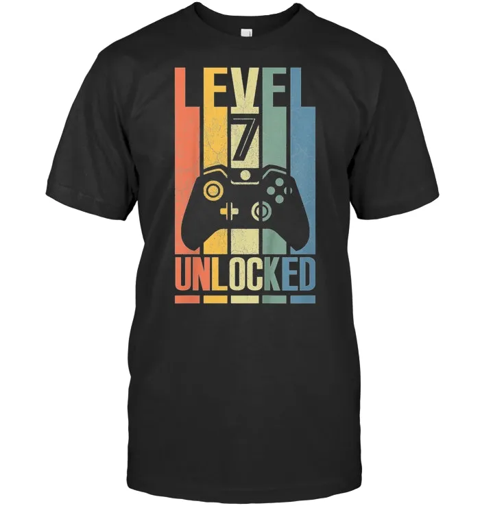Kids Level 7 Unlocked Shirt Funny Video Gamer 7th Birthday Gift