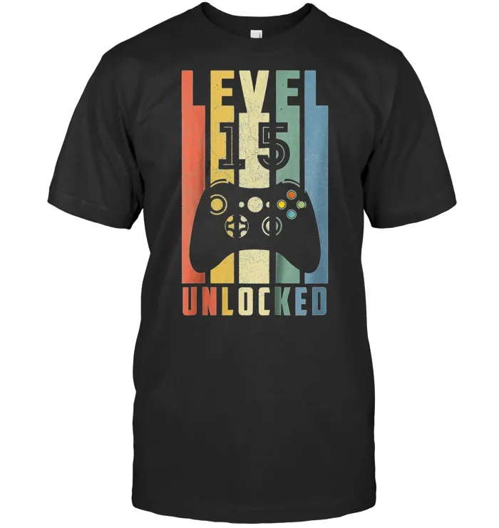 Level 15 Unlocked Tshirt 15th Video Gamer Birthday Boy Gifts