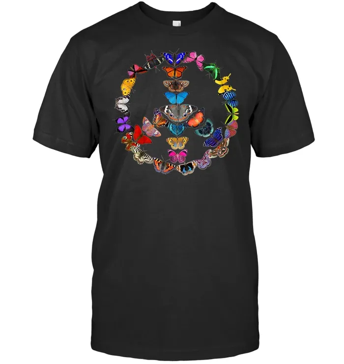 Peace Sign T Shirt Love Butterflies Tee Retro Gift 60s 70s