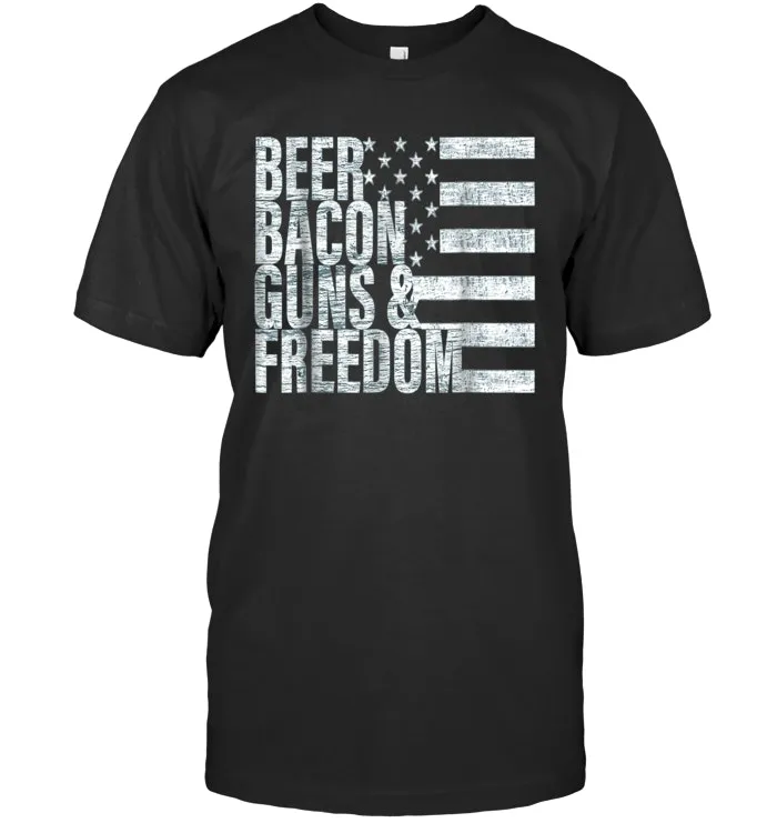 Beer Bacon Guns & Freedom T shirt Flag Tee