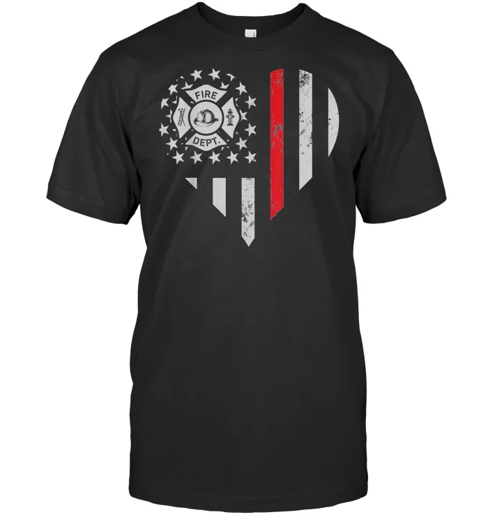 Thin Red Line Firefighter Love T shirt American Flag Heart