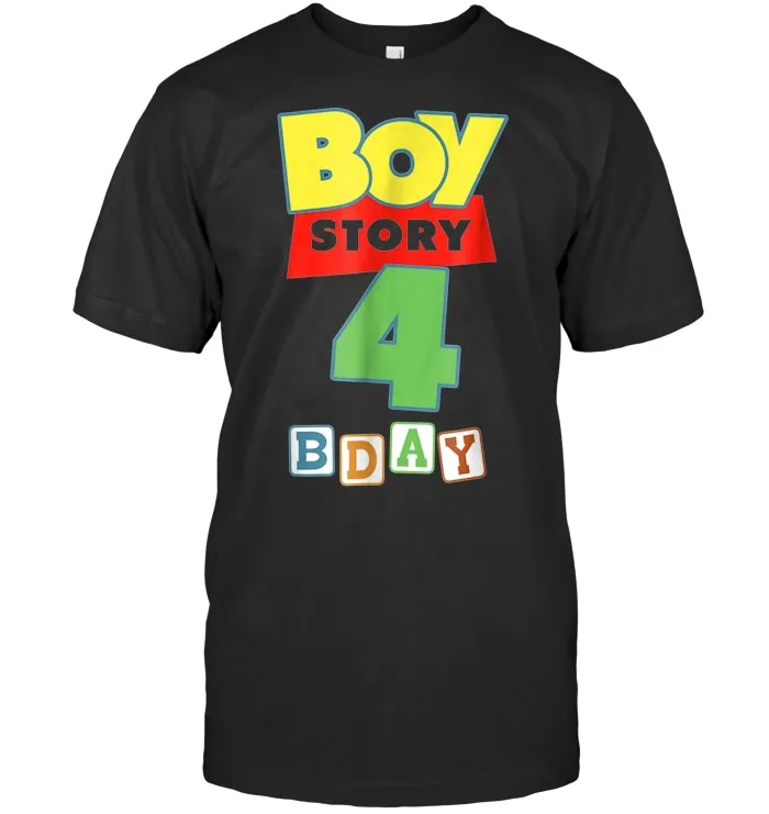 Toy Blocks Boy Story 4 Year Old Birthday Party T Shirt