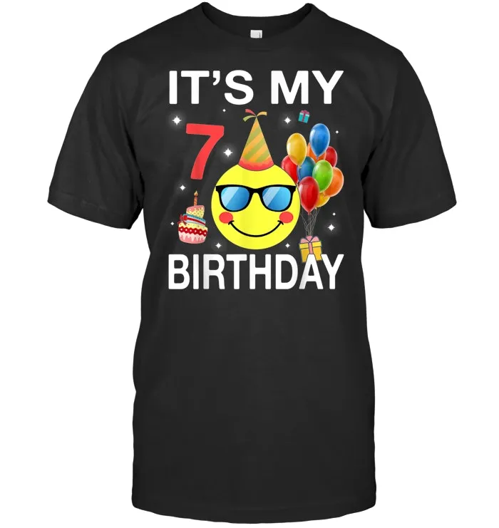 Kids Emoji It's My 7th Birthday T Shirt Fun 7 Years Old Gift