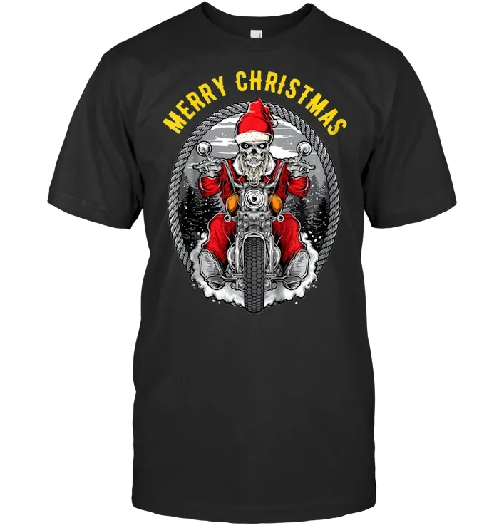 Christmas Motorcycle Santa Claus Biker Rider Skull T Shirt