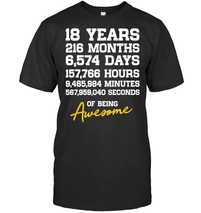 18th Birthday 18 Years Old Being Awesome Anniversary T Shirt