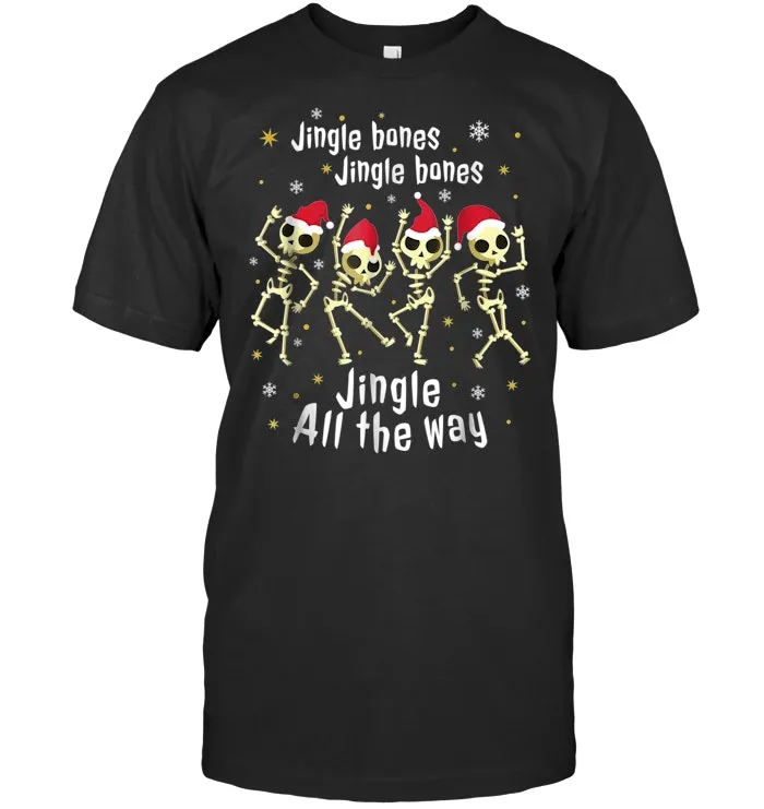 Scary Spooky Christmas T Shirt Santa Skeletons Jingle Bones