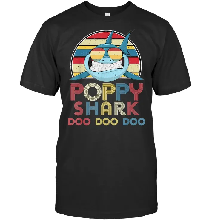 Mens Retro Vintage Poppy Shark Tshirt gift for Father, Daddy, Dad