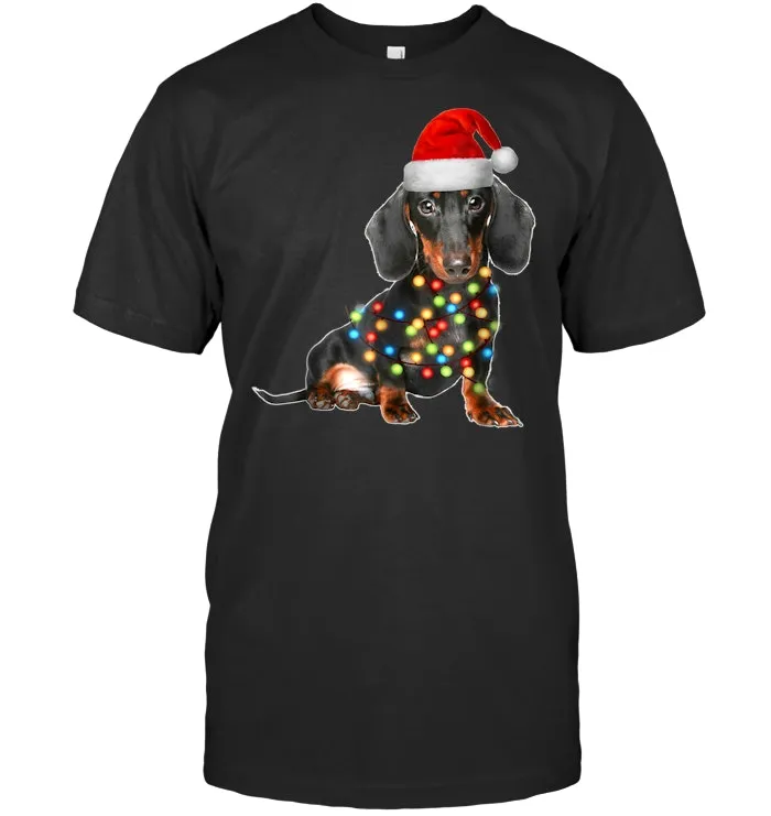 Santa Dachshund Christmas Lights Shirt Dachshund Pajamas
