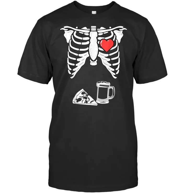 Skeleton Pregnancy Pizza Beer Shirt Xray Halloween Soon Dad