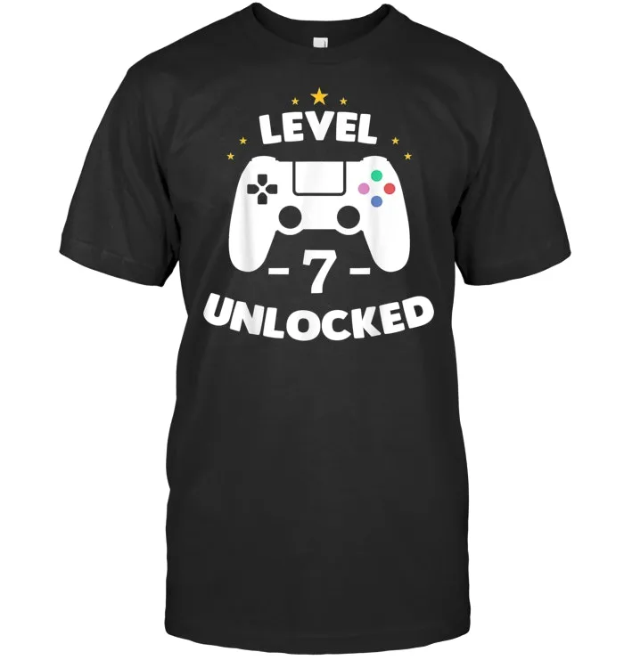 Level 7 Unlocked Gamer Shirt Seventh Birthday Party Gift Boy