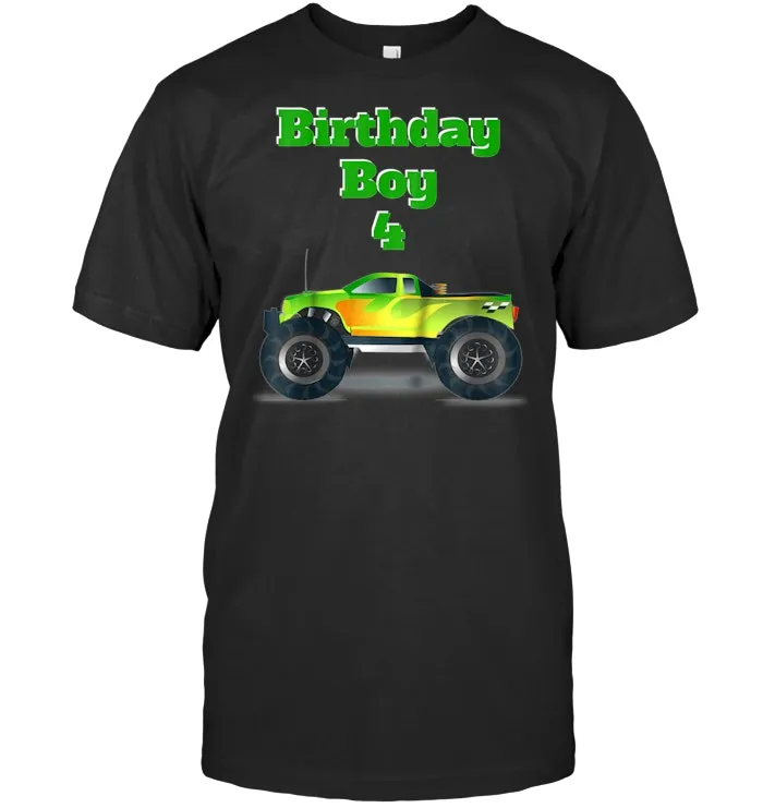 Kids Birthday Boy Monster Truck 4 Years Old T Shirt