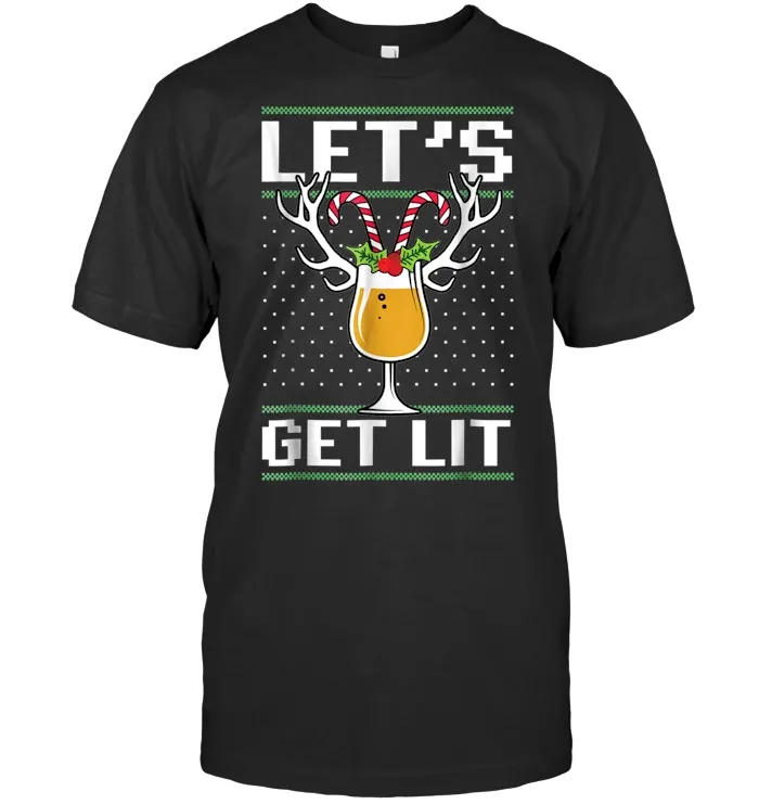 Let's Get Lit Christmas Shirt Beer Drinking Reinbeer TShirt