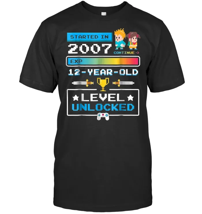 Cute 12th Birthday Gamer Gift 12 Year Old Level Unlocked Tee