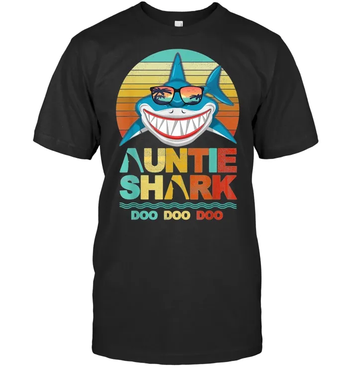 Retro Vintage Auntie Shark Tshirt Funny Birthday Gifts