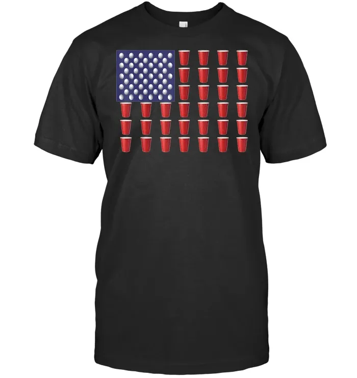Beer Pong T Shirt Red Cup American Flag USA July 4th