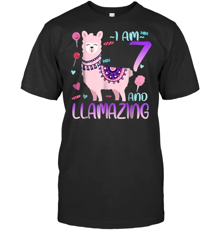 I Am 7 Years Old And Llamazing Llama 7th Birthday T Shirt