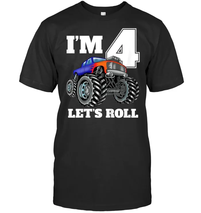 Kids Monster Truck 4th Birthday T Shirt Boy 4 Year Old Gift Tee