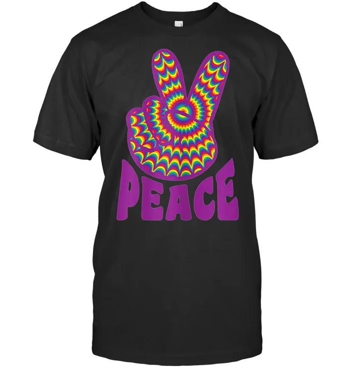 Rainbow Peace Hand Sign T Shirt 60s 70s Retro Tshirt