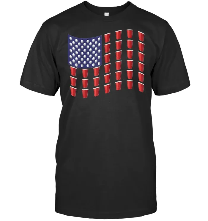 Beer Pong T Shirt Red Cup American Flag USA July 4th