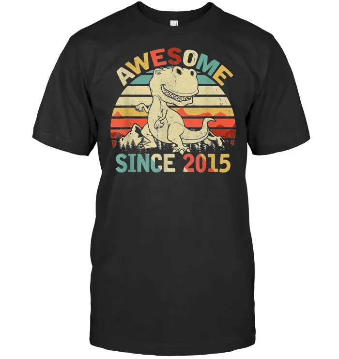 Dinosaur 4th Birthday Boy T Shirt Gift Awesome Since 2015