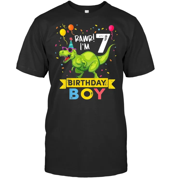 Kids 7 Year Old Shirt 7th Birthday Boy T Rex Dinosaur T Shirt