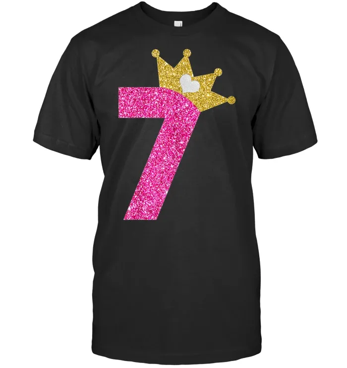 Princess Crown Pink T Shirt Gift for 7th Birthday Girl Shirt