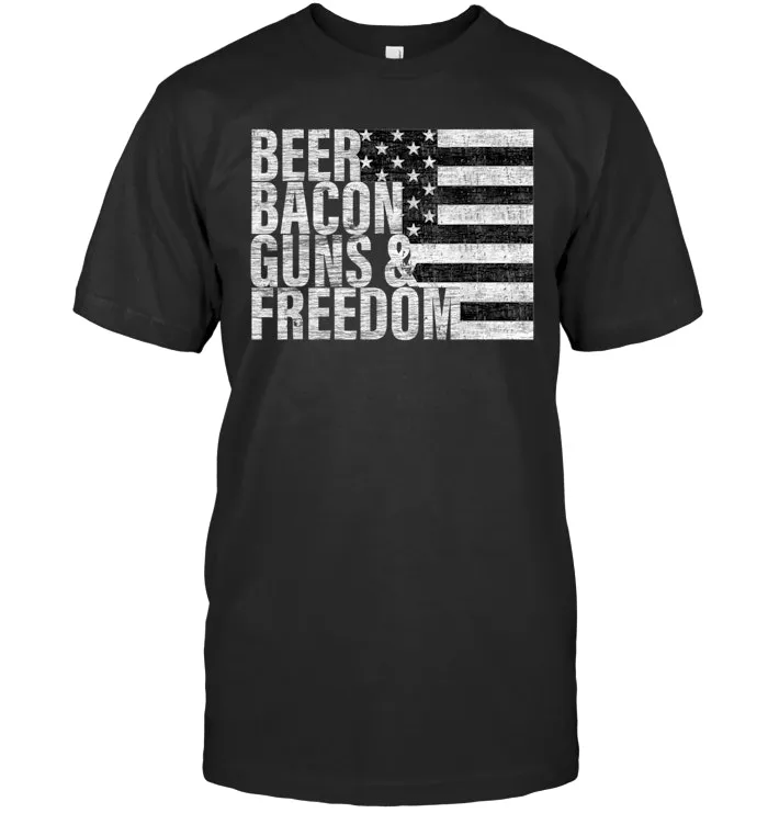 Beer Bacon Guns & Freedom T shirt Flag Tee