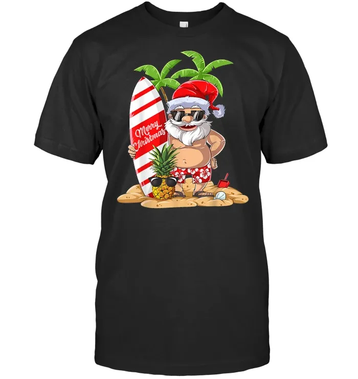 Christmas in July Santa Hawaiian Surfing T Shirt Summer Surf