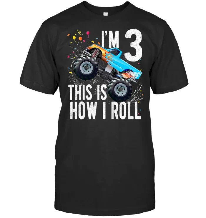 Kids 3 Year Old Shirt 3rd Birthday Boy Monster Truck Car T Shirt