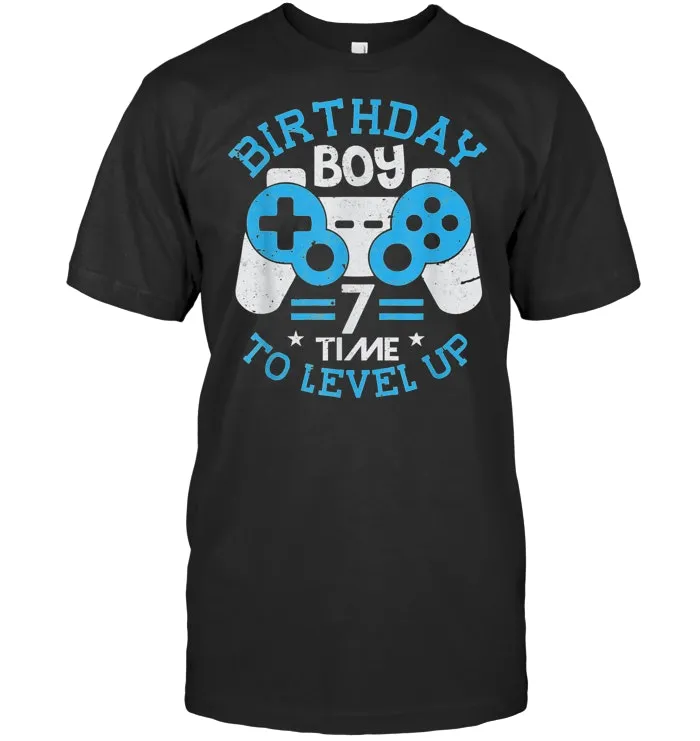 Birthday Boy 7 Time Level Up TShirt 7th Gaming Gamer Gift