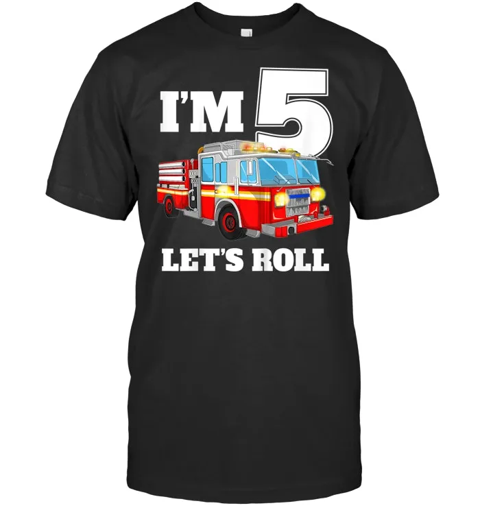 Kids Fire Truck 5th Birthday T Shirt Boy Firefighter 5 Year Old