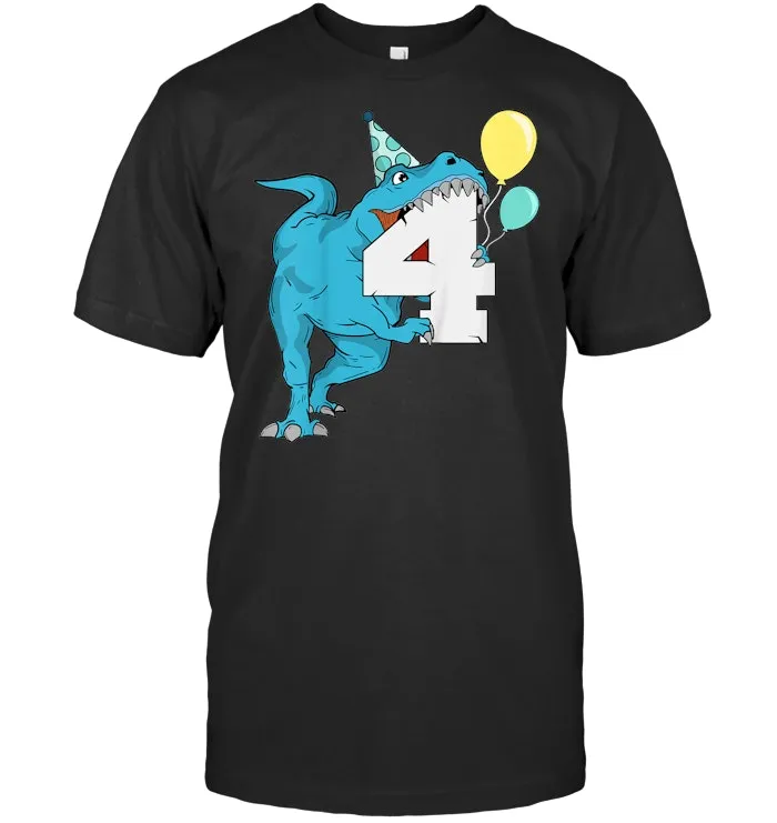 Kids Dinosaur 4th Birthday T Shirt Boys T Rex 4 Year Old Gift Tee