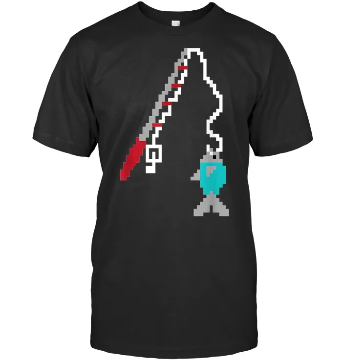 Boys Fishing Shirt Pixel Rod Fish Gamer Gift Gaming Apparel