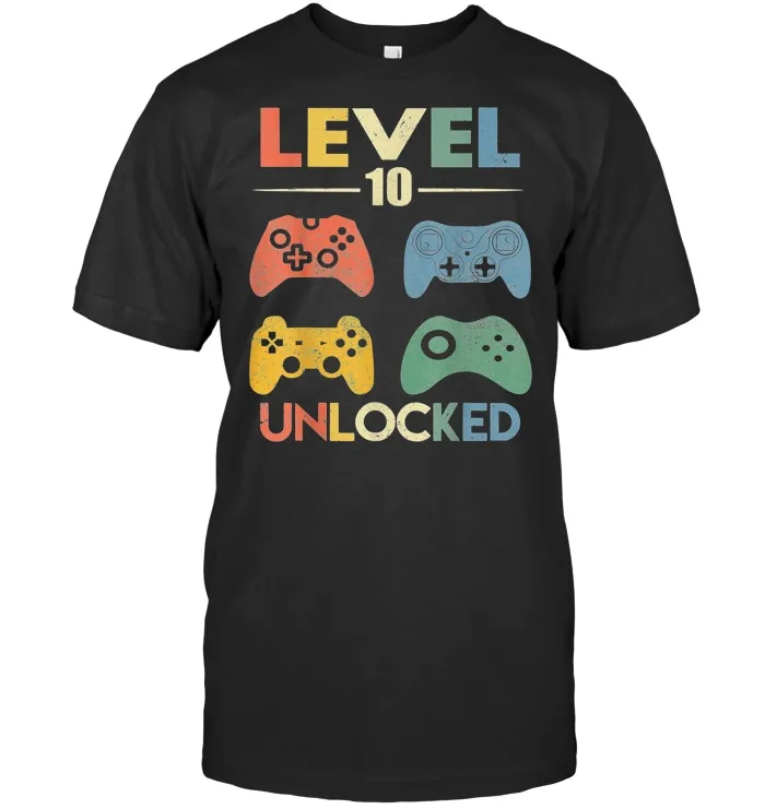 Level 10 Unlocked Shirt Funny Video Gamer 10th Birthday Gift