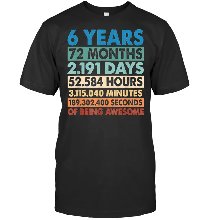 6 Years Old 6th Birthday Vintage Retro T Shirt 72 Months tee