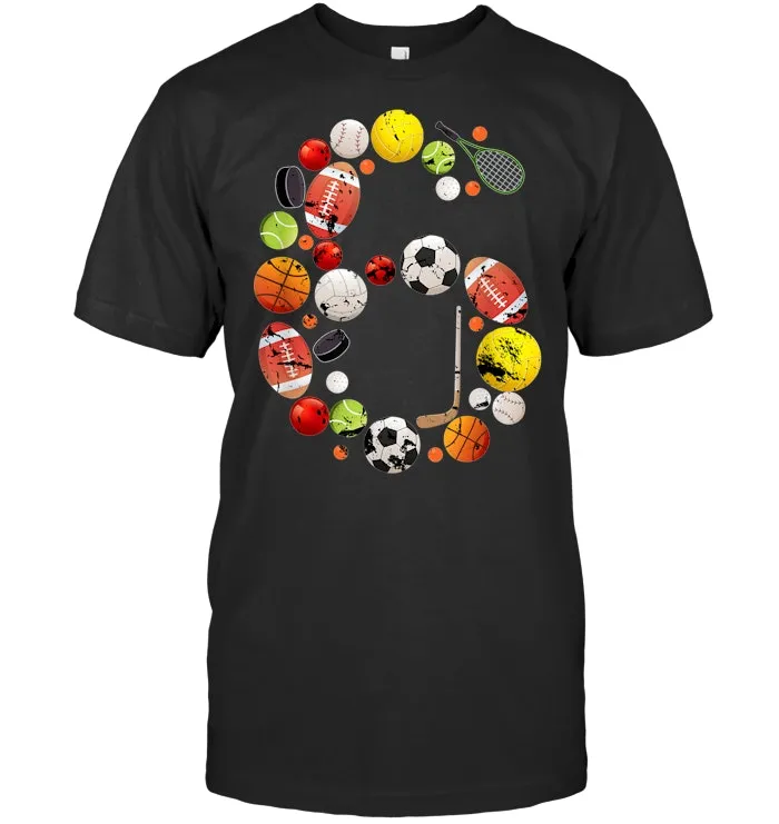 6th Birthday Boy Shirt Baseball Football 6 years old T Shirt