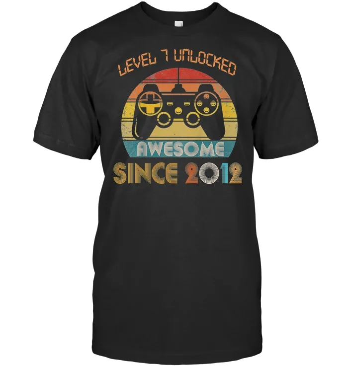 Level 7 Unlocked Awesome Since 2012 7th Birthday Gamer  T Shirt