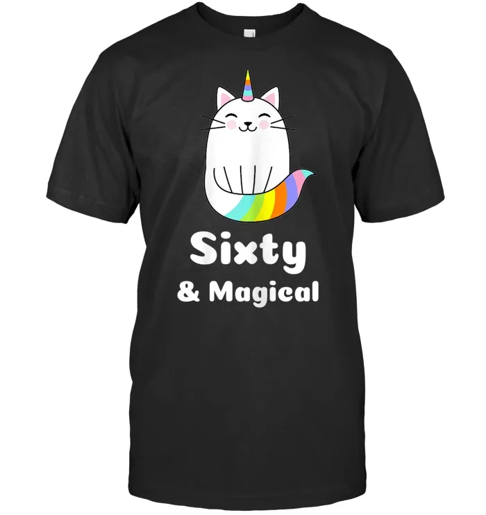 Womens 60th Birthday Gift Sixty & Magical Unicorn Cat T Shirt