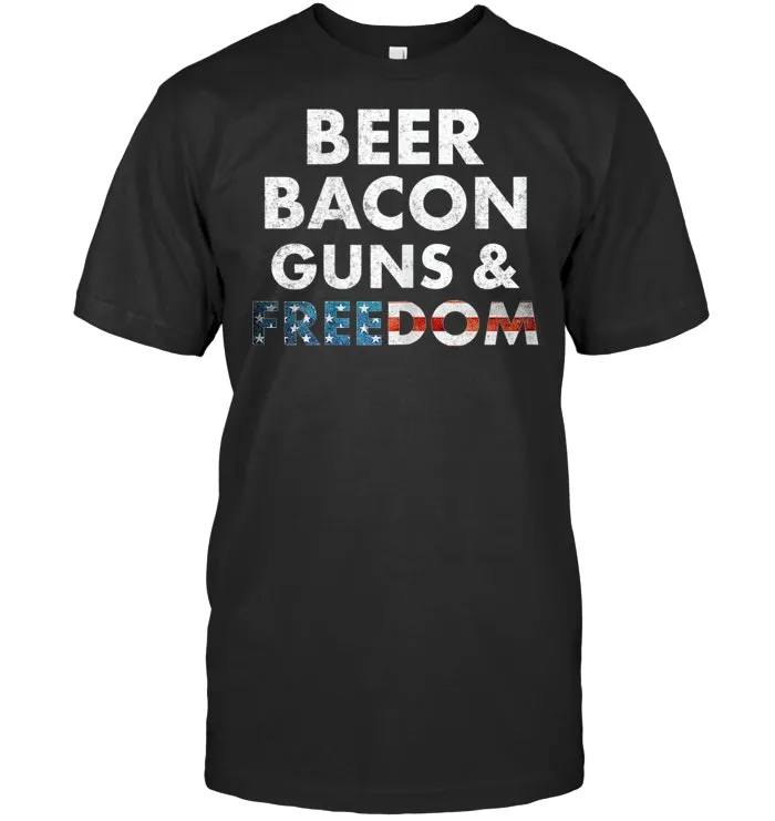 Vintage Beer Bacon Guns Freedom T Shirt Funny 4th of July  T Shirt