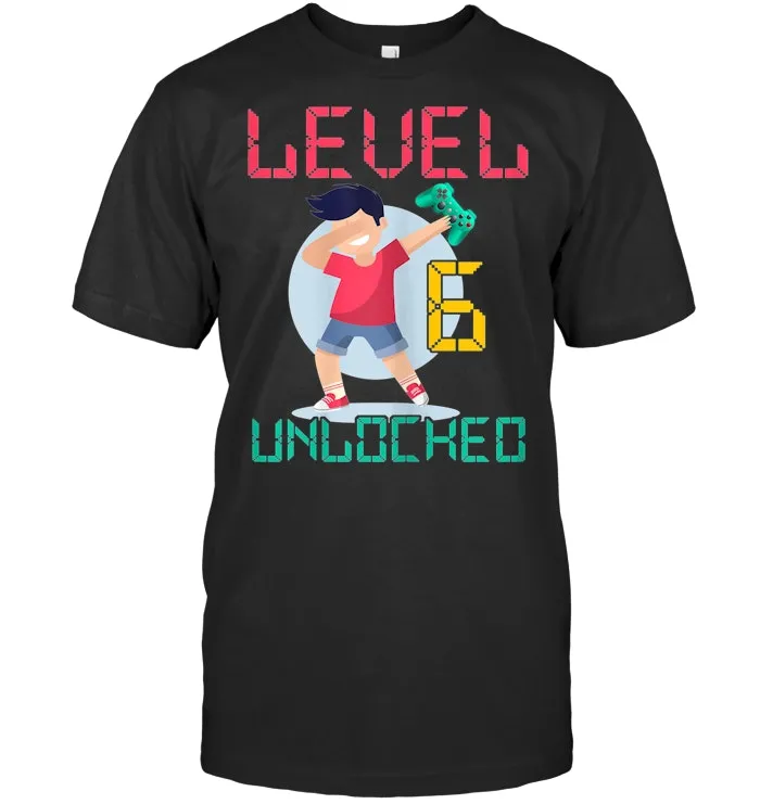 6th Birthday T Shirt Level 6 Unlocked Birthday Boy Dabbing